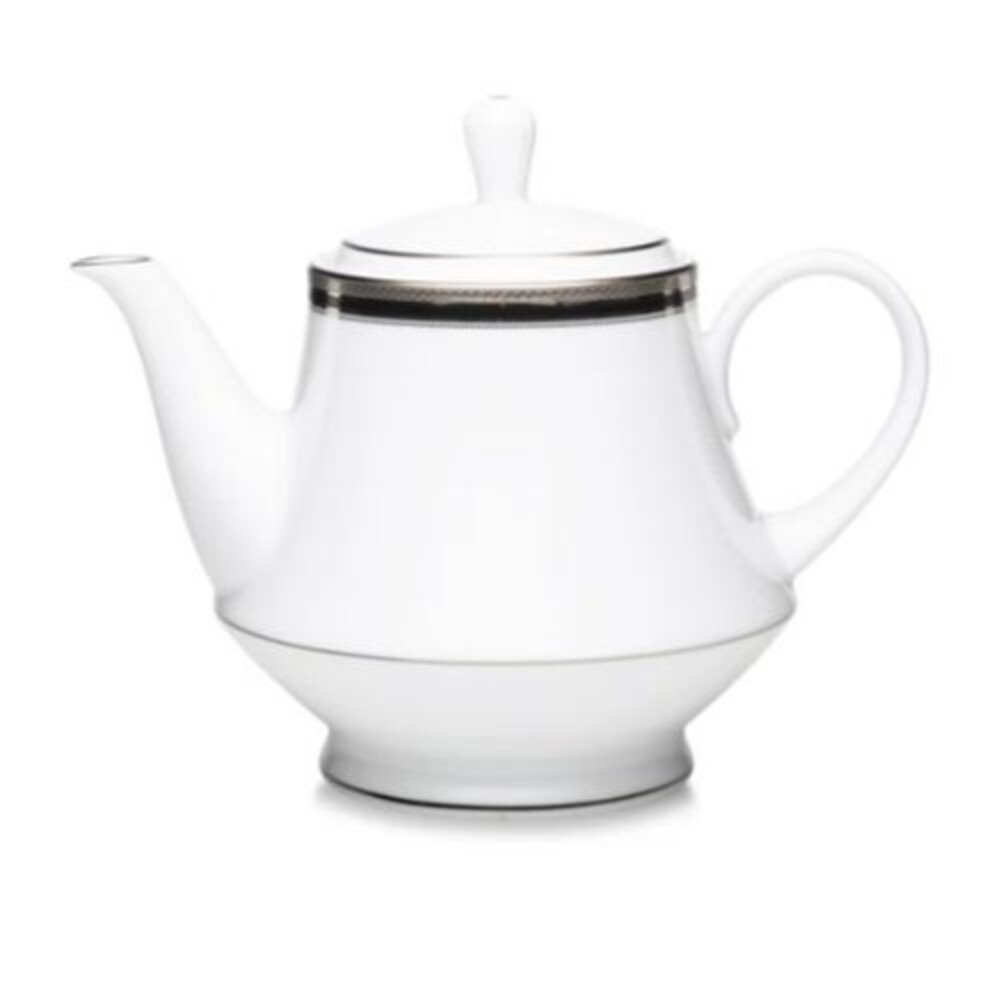 Noritake Austin Platinum 4360 Teapot with Lid 4 Cup White Black Platinum Trim